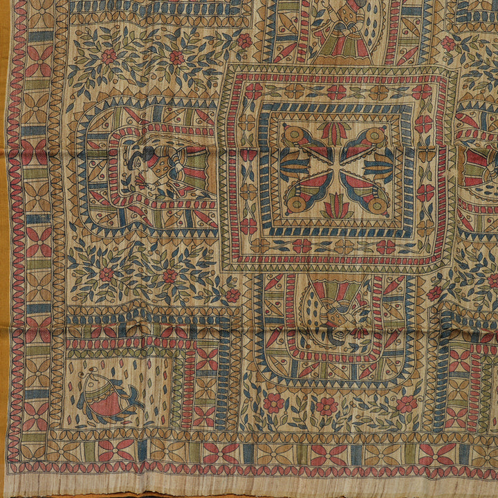 Hayagrivas Mustard Pure Tussar Silk Saree KBE1881L2-1