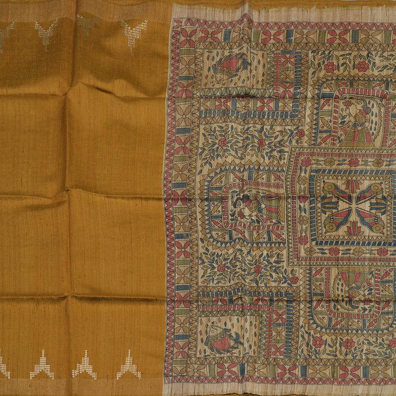 Hayagrivas Mustard Pure Tussar Silk Saree KBE1881L2-1