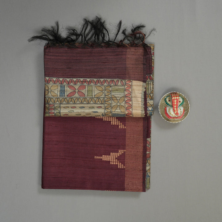 Hayagrivas Wine Pure Tussar Saree KBE1881L2-3