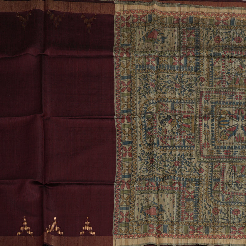 Hayagrivas Wine Pure Tussar Saree KBE1881L2-3