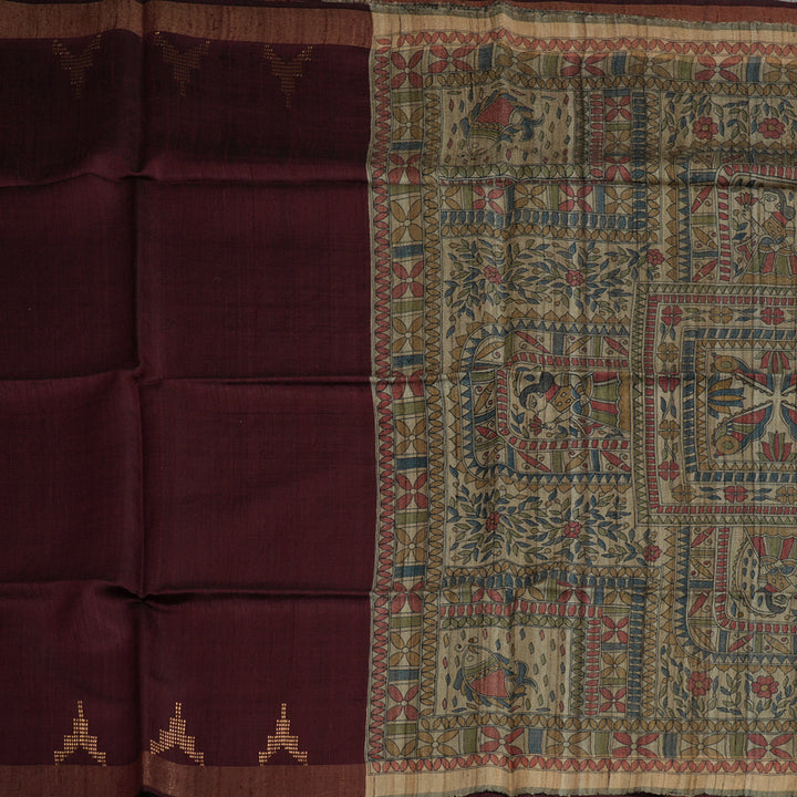 Hayagrivas Wine Pure Tussar Saree KBE1881L2-3