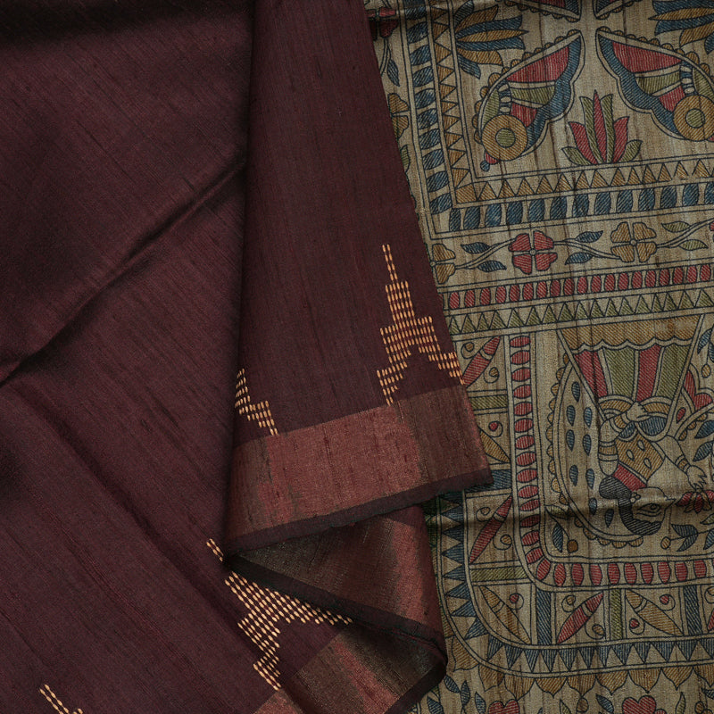 Hayagrivas Wine Pure Tussar Saree KBE1881L2-3