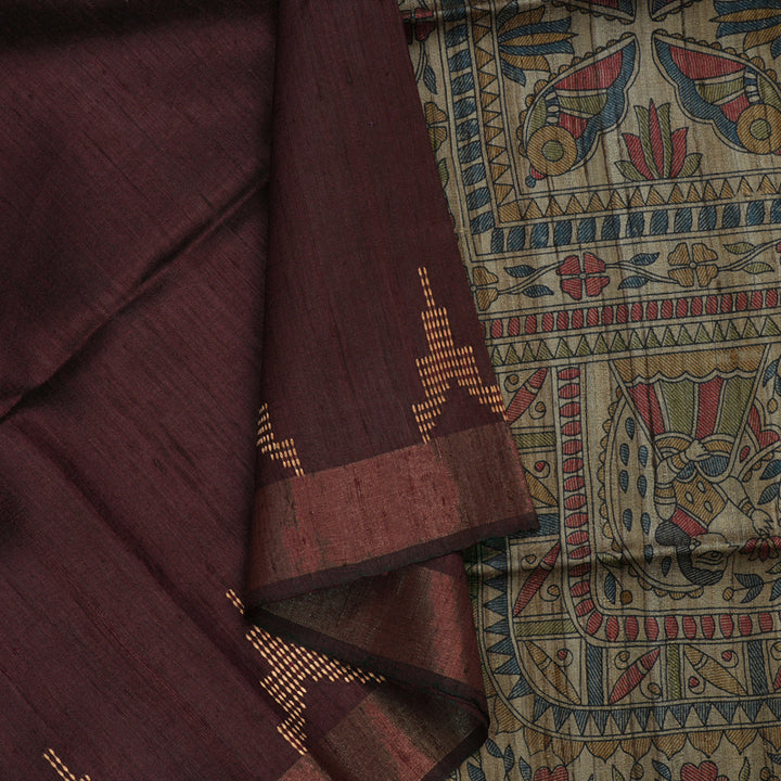 Hayagrivas Wine Pure Tussar Saree KBE1881L2-3