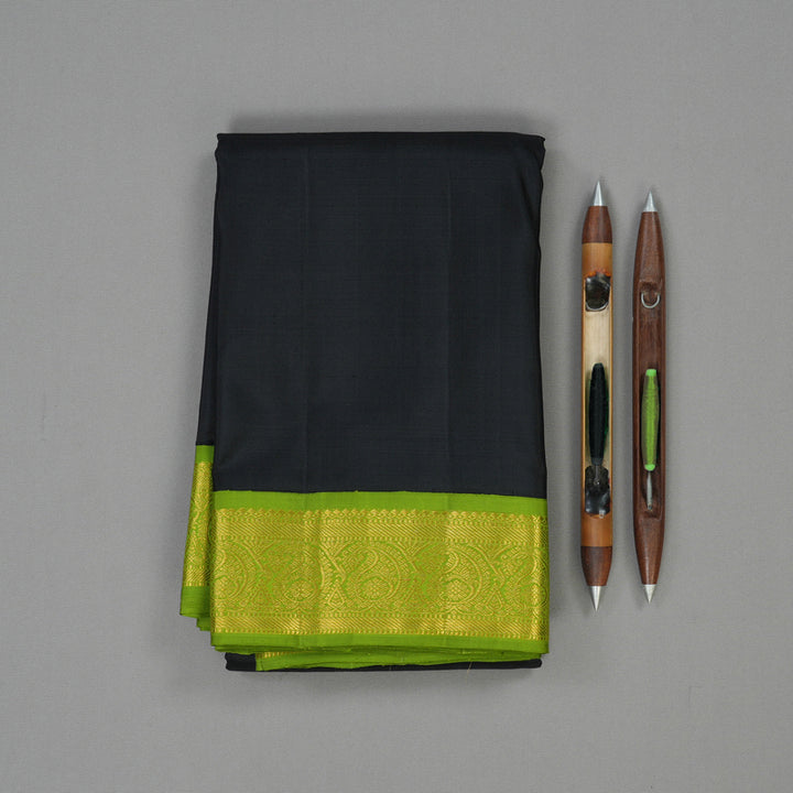 Hayagrivas Handloom Black Kanjivaram Silk Saree with Parrot Green border KBE1883L2-1