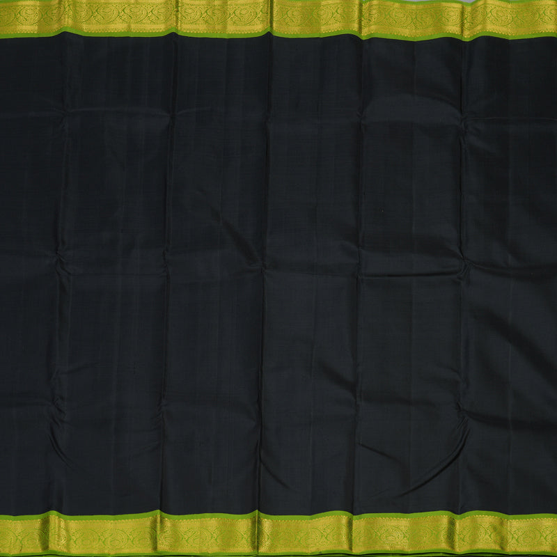 Hayagrivas Handloom Black Kanjivaram Silk Saree with Parrot Green border KBE1883L2-1