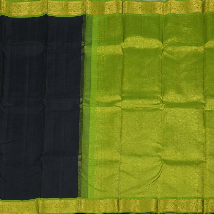 Hayagrivas Handloom Black Kanjivaram Silk Saree with Parrot Green border KBE1883L2-1