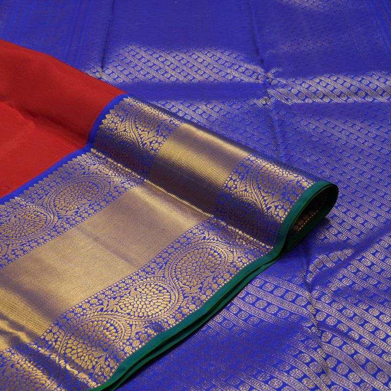 Hayagrivas Handloom Red Kanjivaram Silk Saree with MS Blue Border KBE1886L10-1