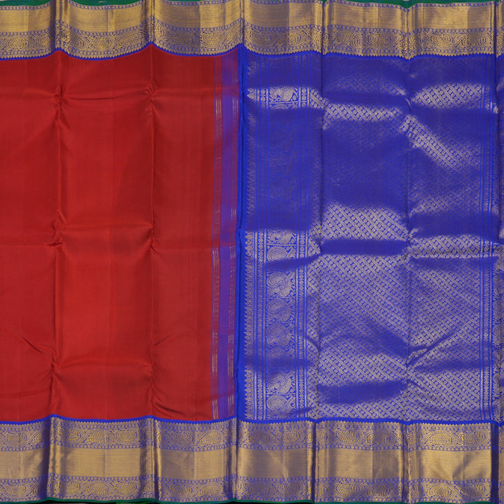 Hayagrivas Handloom Red Kanjivaram Silk Saree with MS Blue Border KBE1886L10-1