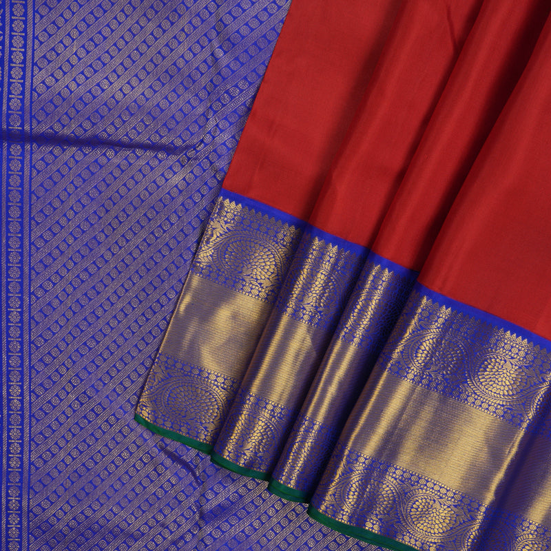 Hayagrivas Handloom Red Kanjivaram Silk Saree with MS Blue Border KBE1886L10-1