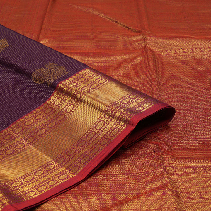 Hayagrivas Handloom Deep Violet Kanjivaram Silk Saree with Maroon border KBE1886L10-6