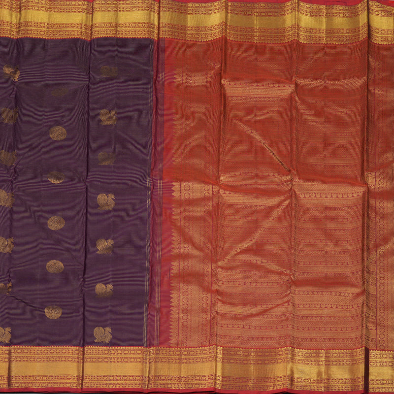 Hayagrivas Handloom Deep Violet Kanjivaram Silk Saree with Maroon border KBE1886L10-6