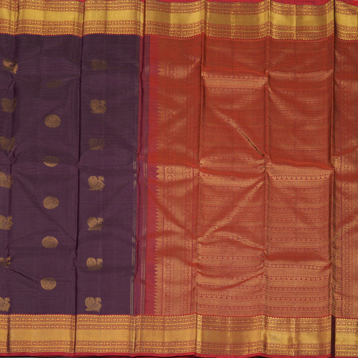 Hayagrivas Handloom Deep Violet Kanjivaram Silk Saree with Maroon border KBE1886L10-6
