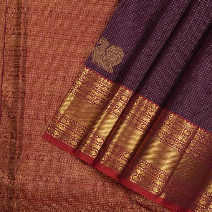 Hayagrivas Handloom Deep Violet Kanjivaram Silk Saree with Maroon border KBE1886L10-6