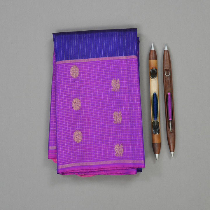 Hayagrivas Handloom Purplish Blue Kanjivaram Silk Saree with Purple Border KBE1886L7-2