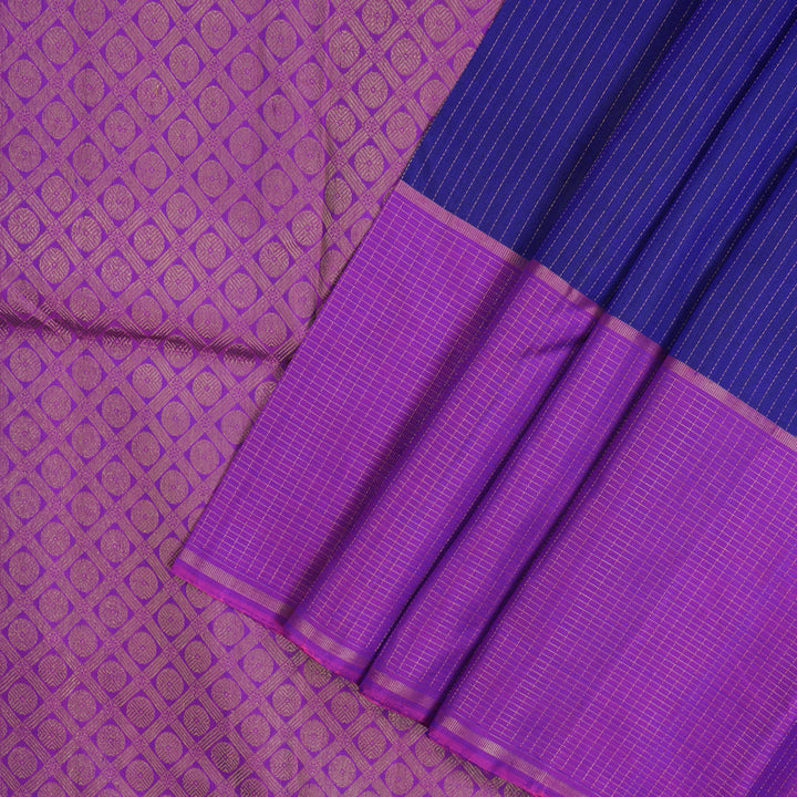 Hayagrivas Handloom Purplish Blue Kanjivaram Silk Saree with Purple Border KBE1886L7-2