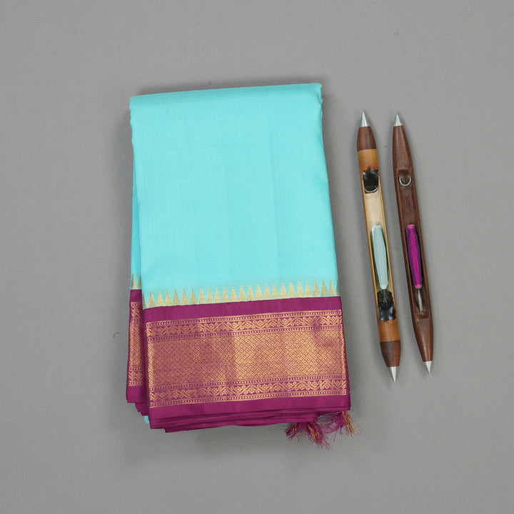 Hayagrivas Handloom Sky Blue Kanjivaram Silk Saree with Purple border KBE1888L10-1