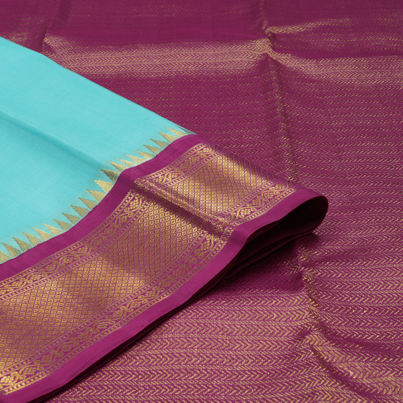 Hayagrivas Handloom Sky Blue Kanjivaram Silk Saree with Purple border KBE1888L10-1