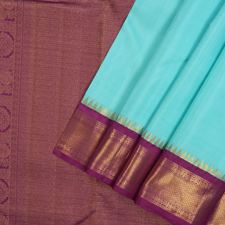 Hayagrivas Handloom Sky Blue Kanjivaram Silk Saree with Purple border KBE1888L10-1