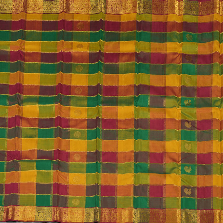 Hayagrivas Handloom Kanjivaram Silk Saree in Multicolour checks with Maroon Paalum Pazhamum  KBE414E3-1