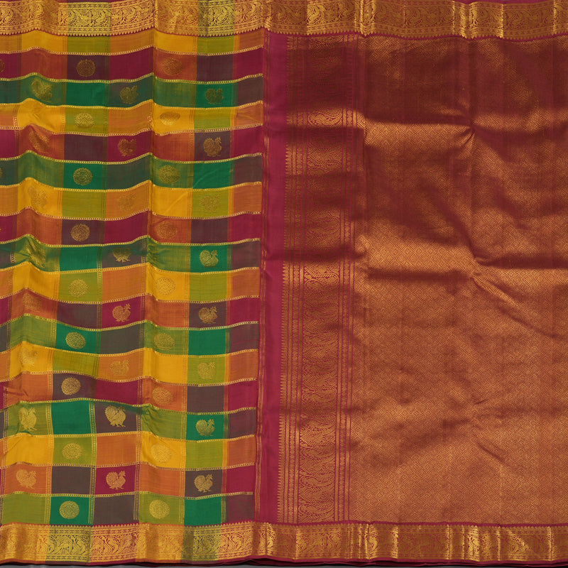 Hayagrivas Handloom Kanjivaram Silk Saree in Multicolour checks with Maroon Paalum Pazhamum  KBE414E3-1