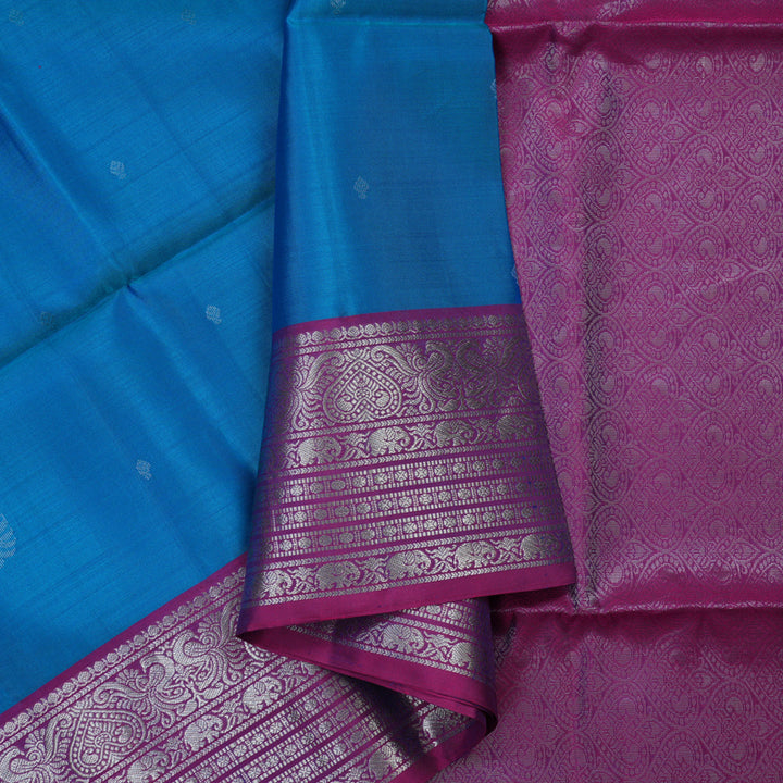 Hayagrivas Ananda Blue Handloom Soft Silk Saree KBE1892L3-37