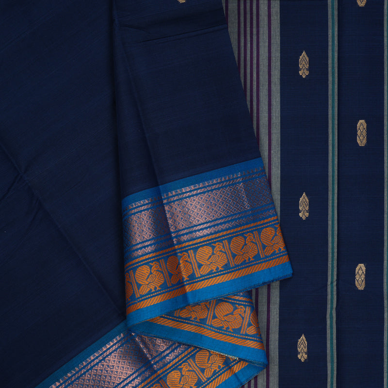 Hayagrivas Navy Blue Handloom Chettinad Cotton Saree KBE1896L1-12