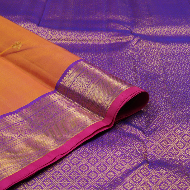 Hayagrivas Dual Tone (Yellow With Pink) Handloom Kanjivaram Silk Saree with Purple Border KBE189D2-2