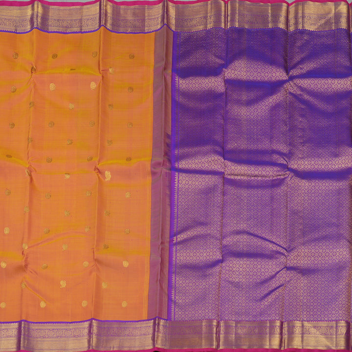 Hayagrivas Dual Tone (Yellow With Pink) Handloom Kanjivaram Silk Saree with Purple Border KBE189D2-2