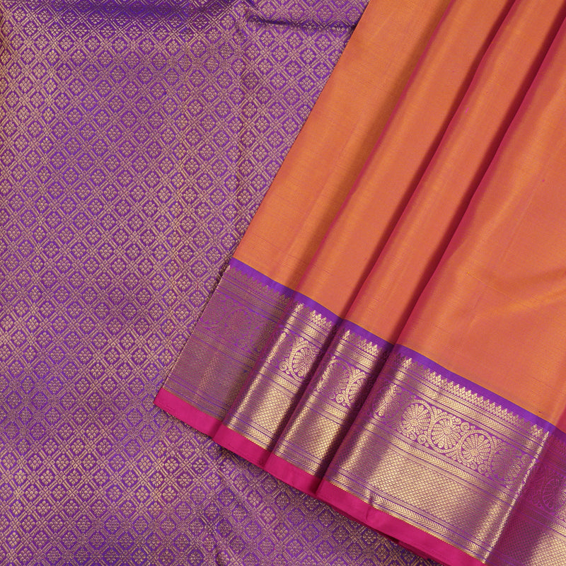 Hayagrivas Dual Tone (Yellow With Pink) Handloom Kanjivaram Silk Saree with Purple Border KBE189D2-2
