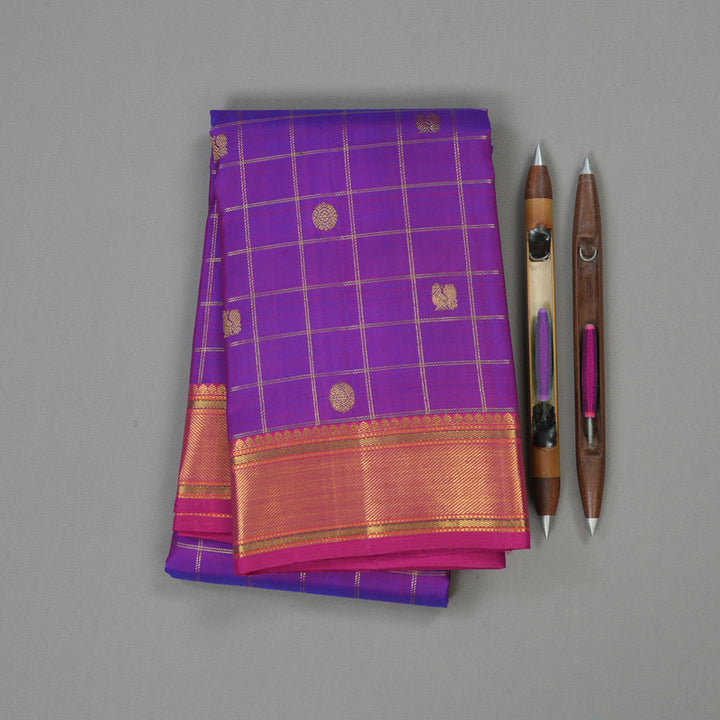 Hayagrivas Purple Handloom Kanjivaram Silk Saree with Pink Border KBE189D4-1