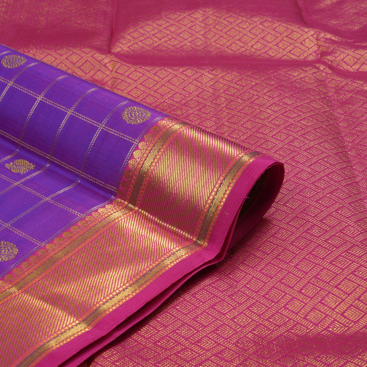 Hayagrivas Purple Handloom Kanjivaram Silk Saree with Pink Border KBE189D4-1