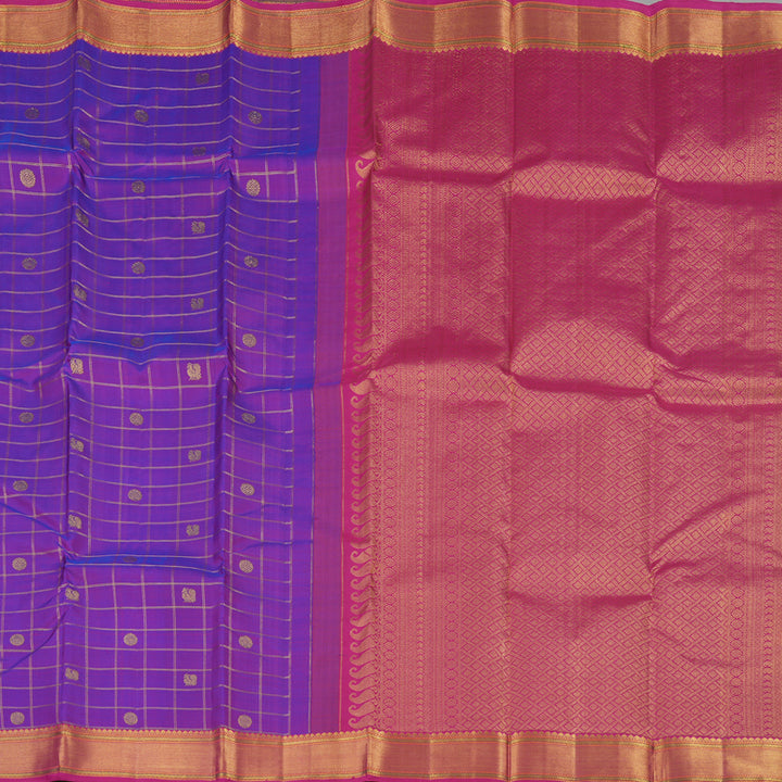 Hayagrivas Purple Handloom Kanjivaram Silk Saree with Pink Border KBE189D4-1
