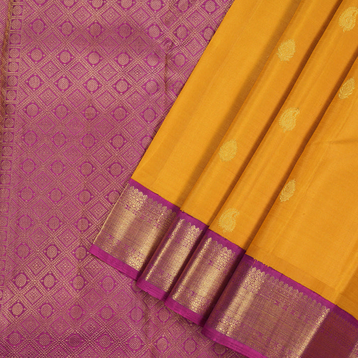 Hayagrivas Handloom Pure Kanjivaram Silk Saree in Vibrant Mustard KBE18D1-1