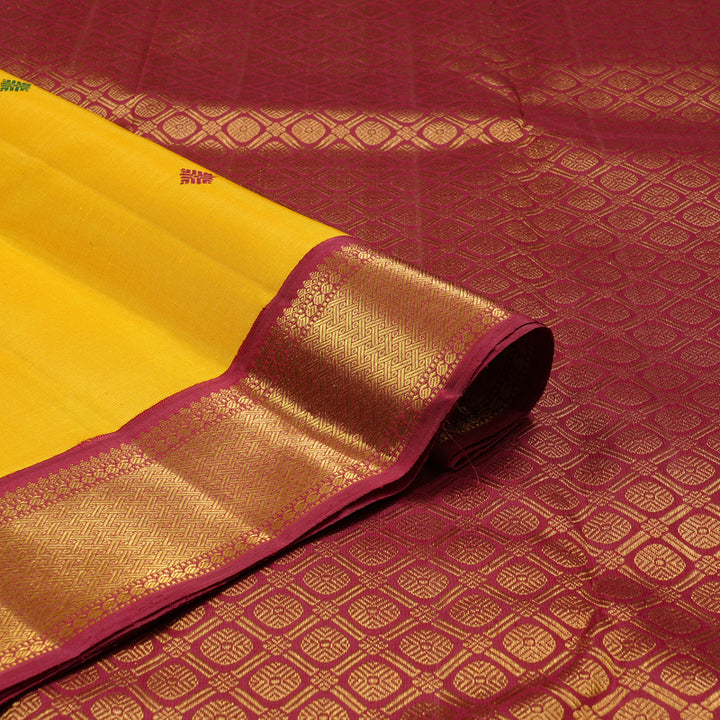 Hayagrivas Yellow Handloom Kanjivaram Silk Saree with Maroon Border KBE18D1-5