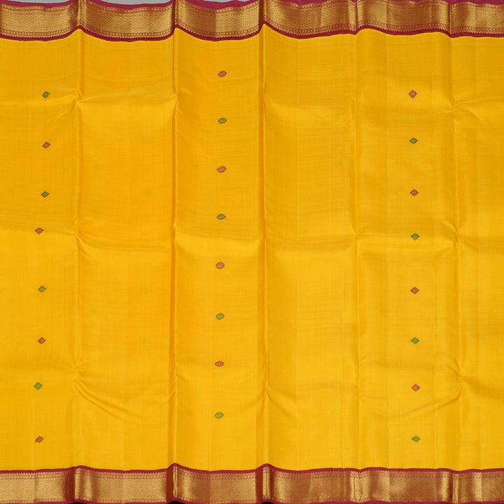 Hayagrivas Yellow Handloom Kanjivaram Silk Saree with Maroon Border KBE18D1-5