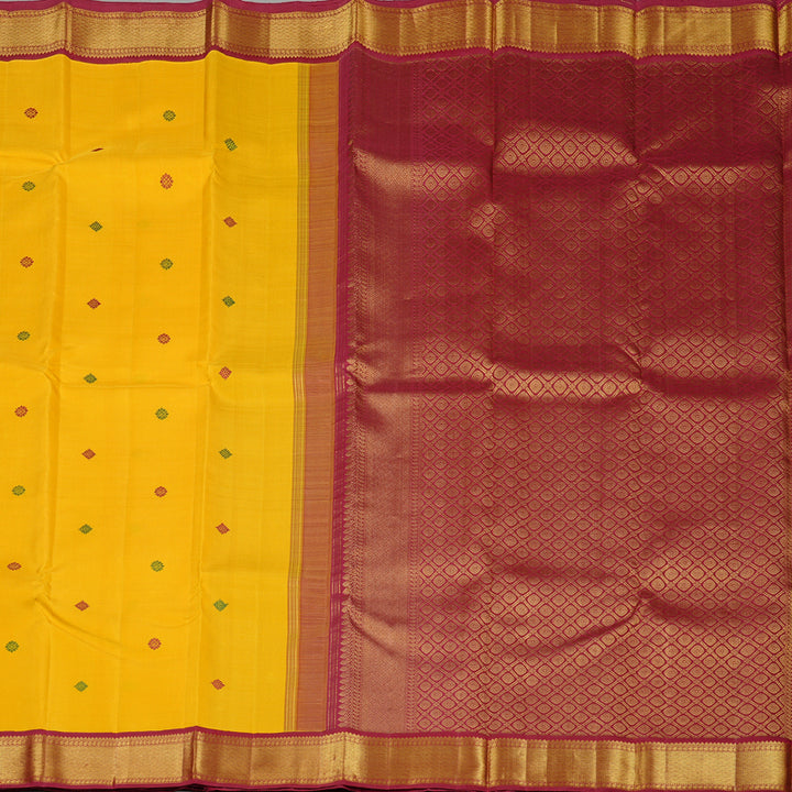 Hayagrivas Yellow Handloom Kanjivaram Silk Saree with Maroon Border KBE18D1-5