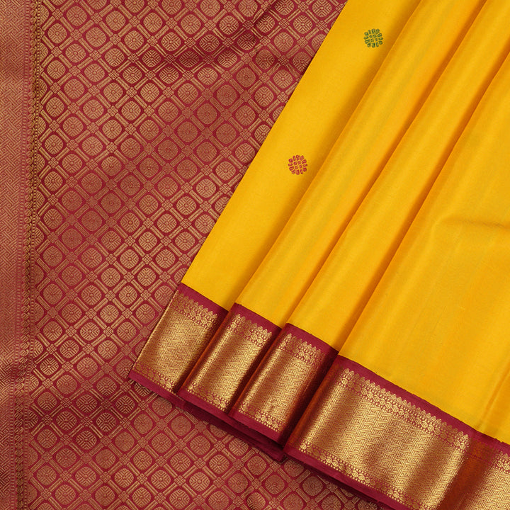 Hayagrivas Yellow Handloom Kanjivaram Silk Saree with Maroon Border KBE18D1-5