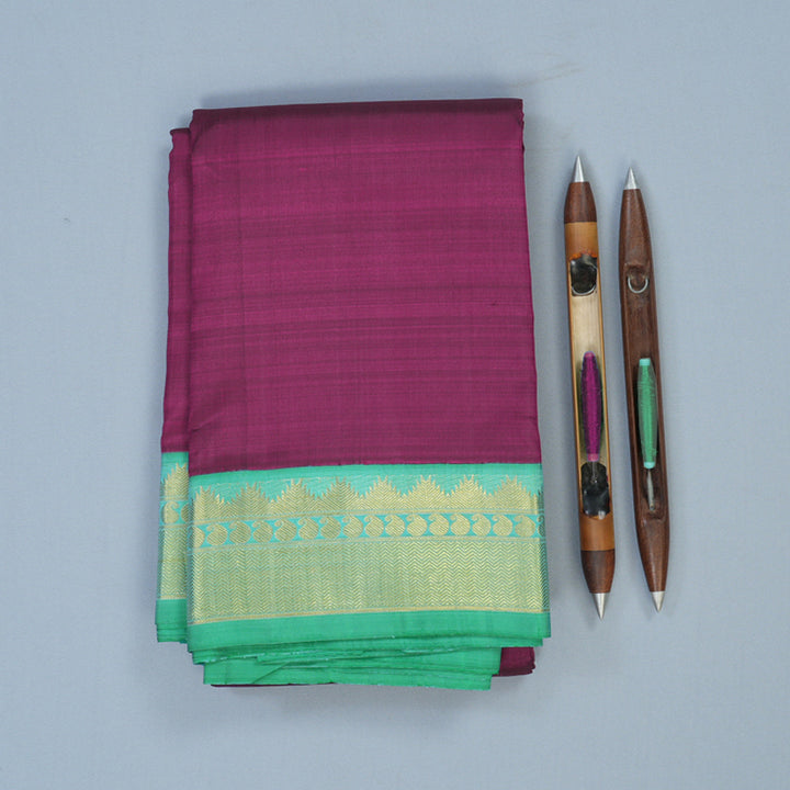Hayagrivas Handloom Purple Kanjivaram Silk Saree with Bright Teal Border KBE1900L10-1