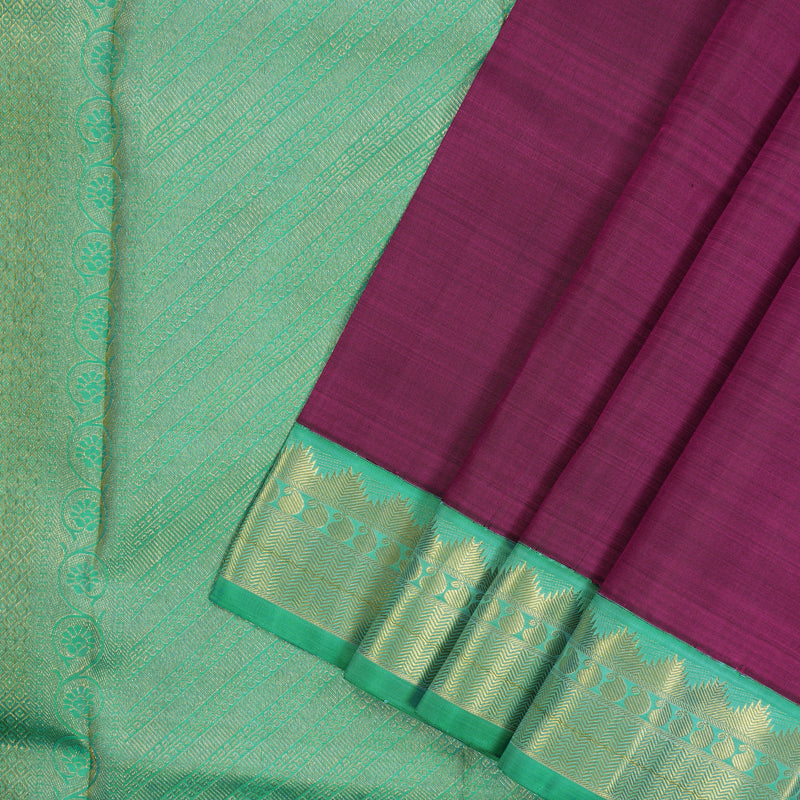 Hayagrivas Handloom Purple Kanjivaram Silk Saree with Bright Teal Border KBE1900L10-1