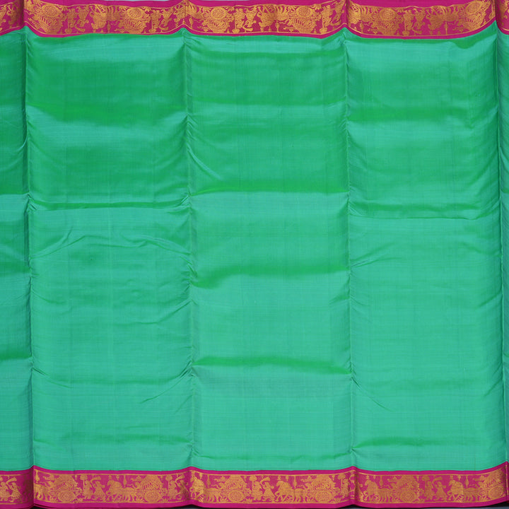 Hayagrivas Handloom Sea Green Ten Yards Silk Saree with Rani Pink Border KBE1902L6-1