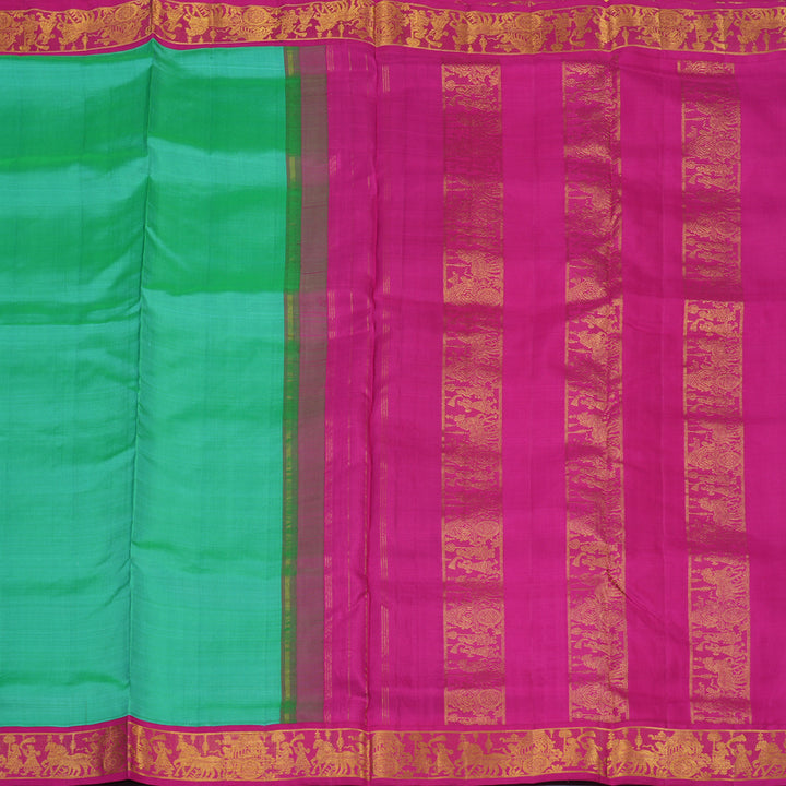 Hayagrivas Handloom Sea Green Ten Yards Silk Saree with Rani Pink Border KBE1902L6-1