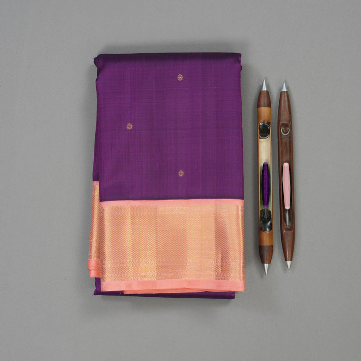Hayagrivas Handloom Purple Kanjivaram Silk Saree with Pastel Pink border KBE1903L1-2