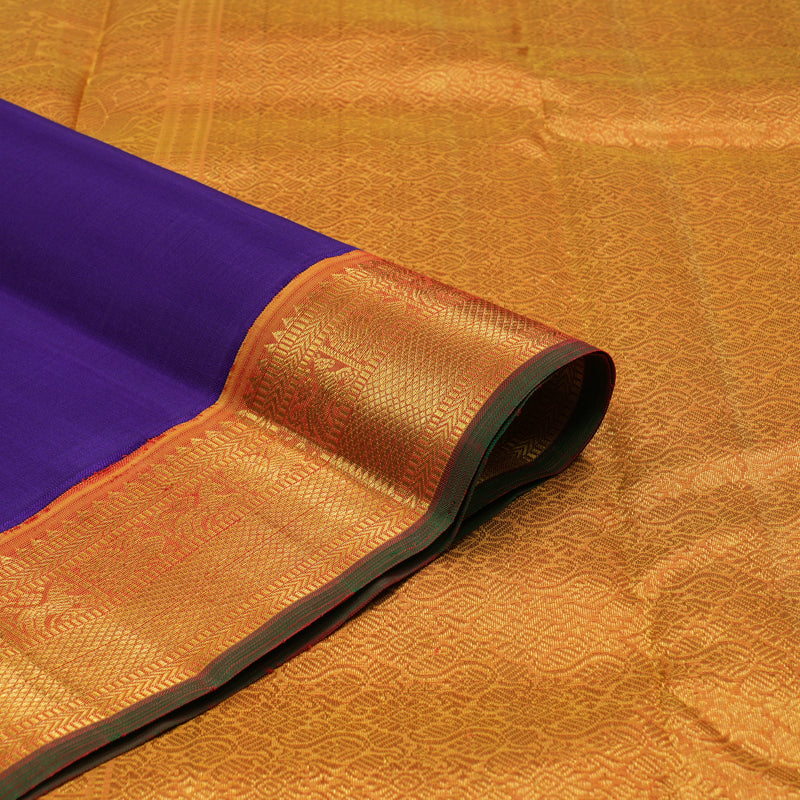 Hayagrivas Handloom Indigo Purple Kanjivaram Silk Saree with Golden Orange border KBE1903L2-3