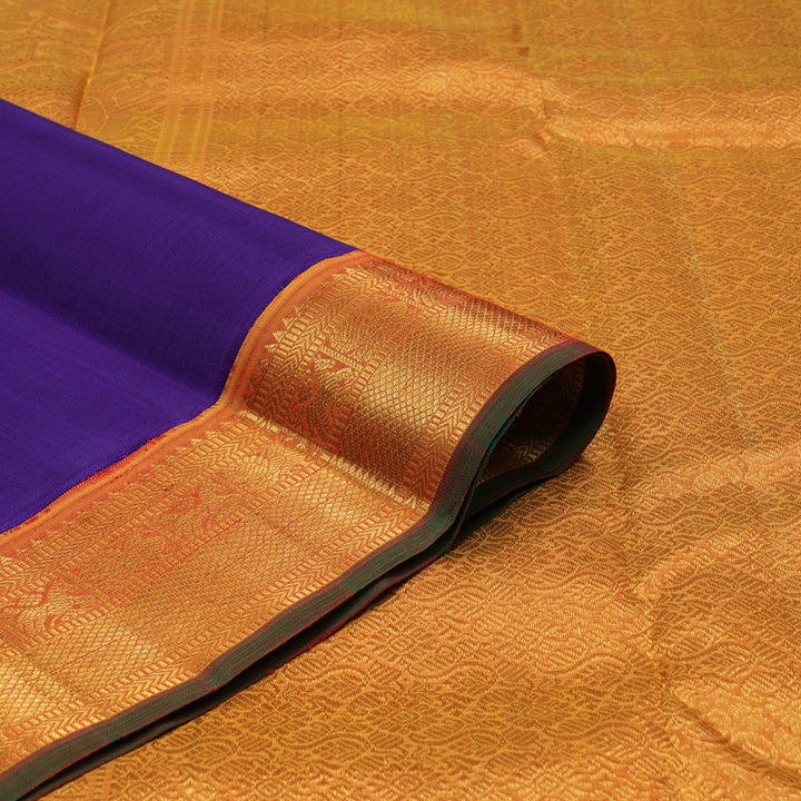 Hayagrivas Handloom Indigo Purple Kanjivaram Silk Saree with Golden Orange border KBE1903L2-3