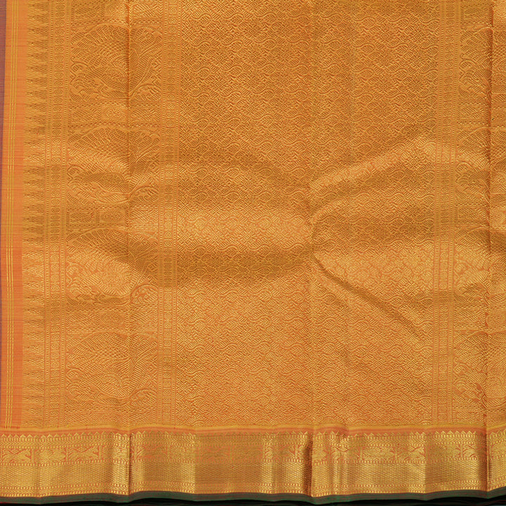 Hayagrivas Handloom Indigo Purple Kanjivaram Silk Saree with Golden Orange border KBE1903L2-3
