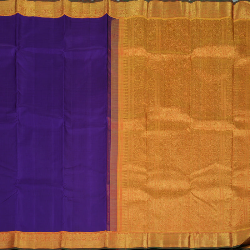 Hayagrivas Handloom Indigo Purple Kanjivaram Silk Saree with Golden Orange border KBE1903L2-3