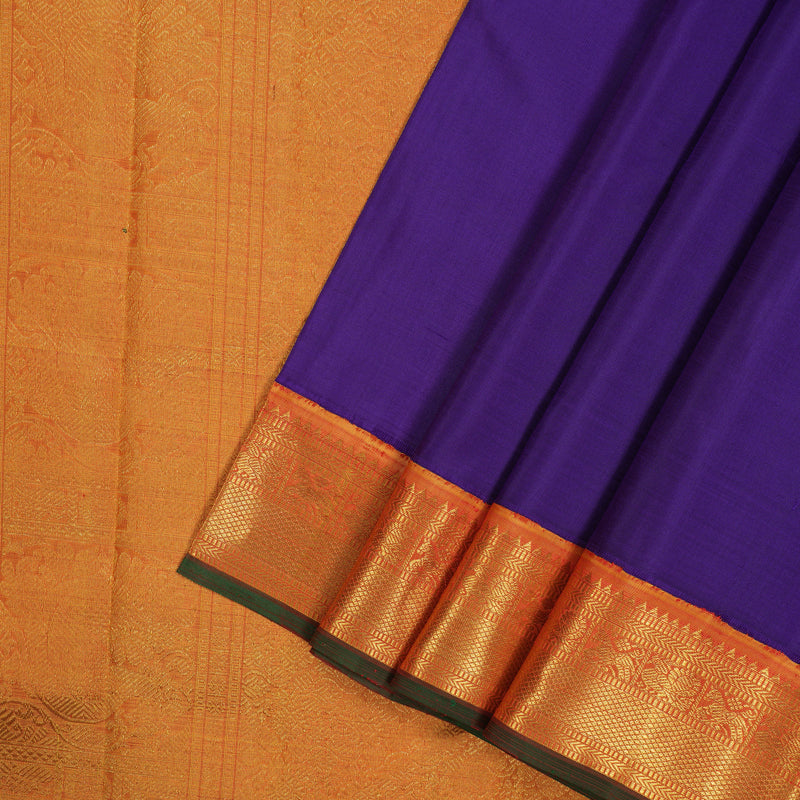 Hayagrivas Handloom Indigo Purple Kanjivaram Silk Saree with Golden Orange border KBE1903L2-3
