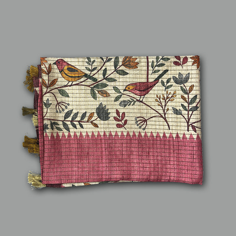Hayagrivas Beige Fancy Cotton Saree KBE1908L2-16