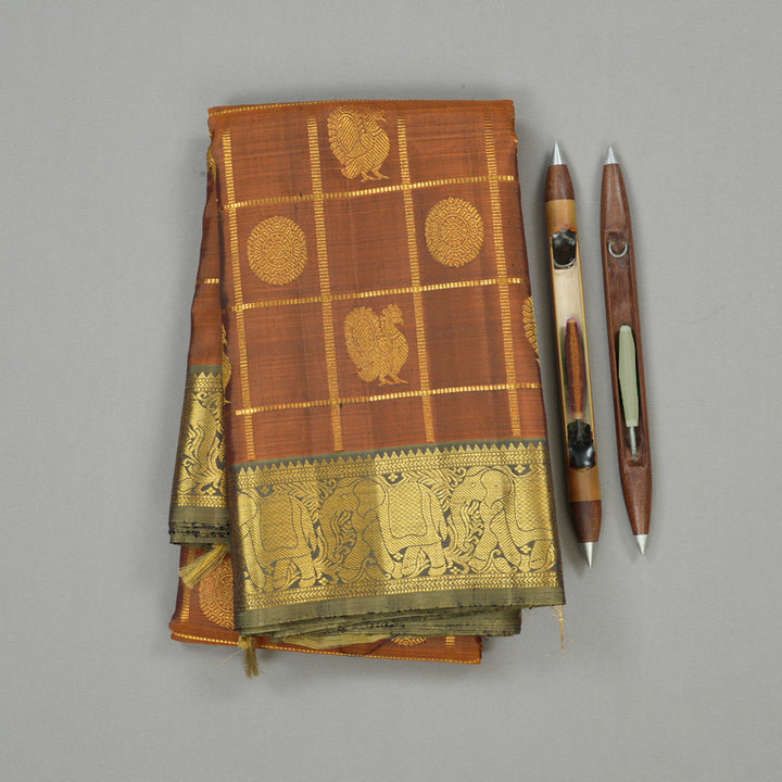 Hayagrivas Burnt Orange Handloom Kanjivaram Silk Saree with Beige Border KBE190D4-1