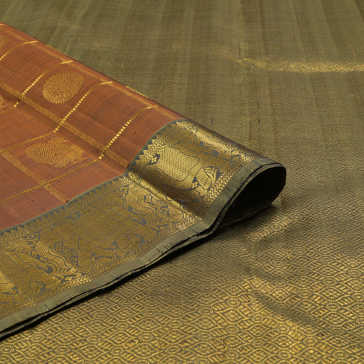 Hayagrivas Burnt Orange Handloom Kanjivaram Silk Saree with Beige Border KBE190D4-1